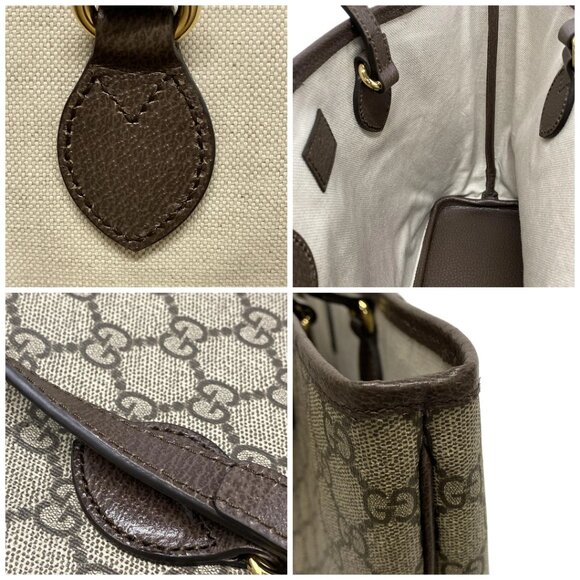 Auth GUCCI Ophidia/GG Supreme Dark Brown Beige PVC Leather Tote Bag - Picture 13 of 14